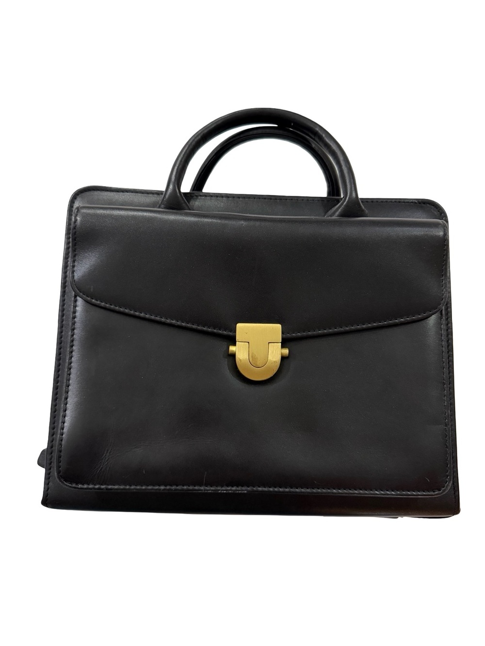 Franklin Quest Black Leather Structured Handle Satchel Handbag One Size Women's
